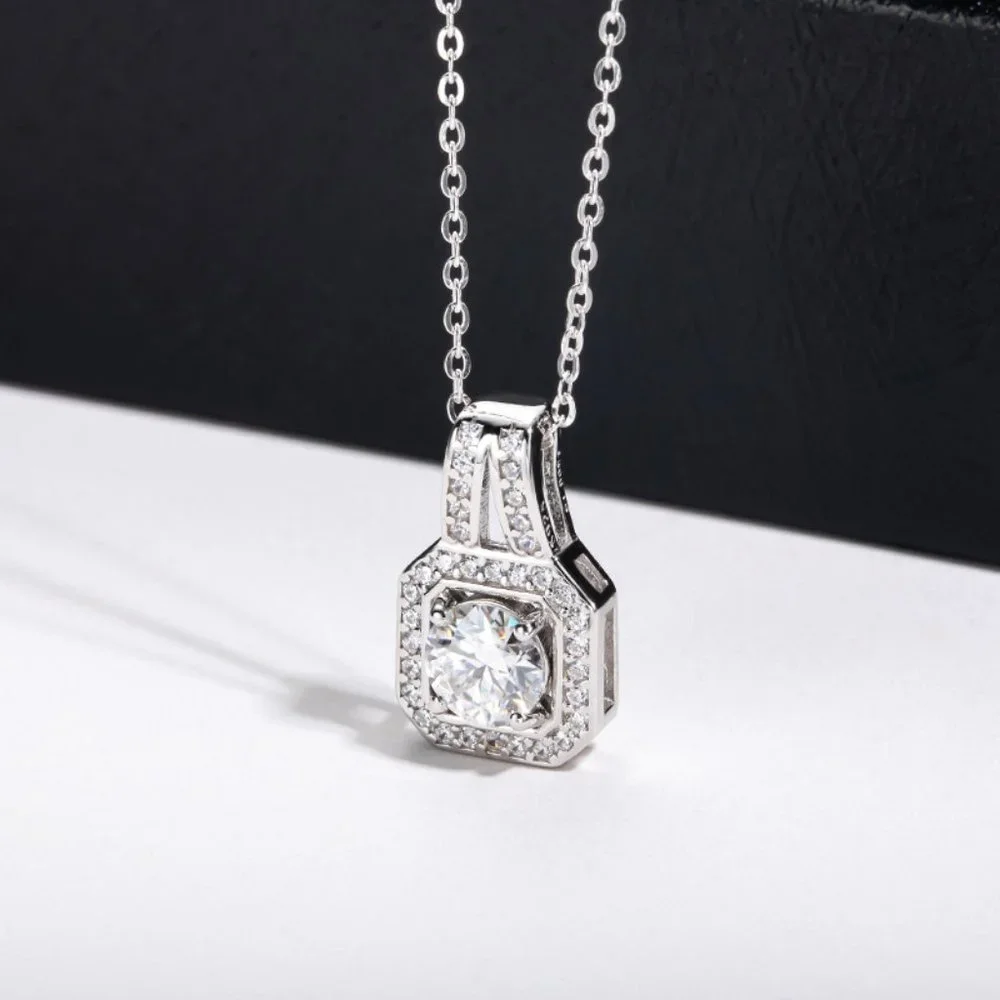 Certified 2ct. t.w. Moissanite Diamond Square Halo Pendant Necklace NEW